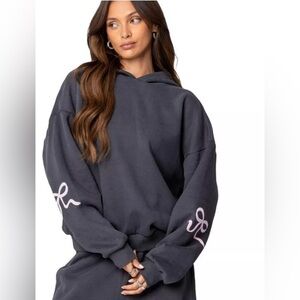 ✨NWT✨Edikted Black Hoodie with Pink bow sleeve
